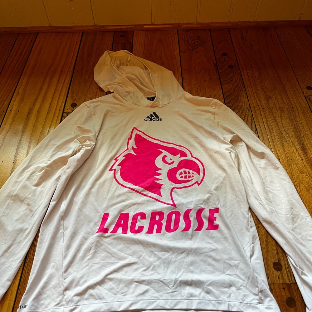 Louisville cardinals Adidas White and Pink Lacrosse tech Hoodie size medium